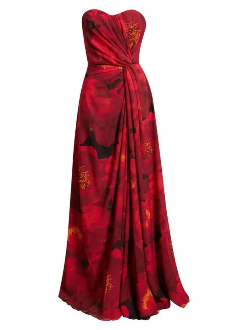 NEW, Chiara Boni Floral Strapless Georgette Gown in Red Size 48 #LD0287